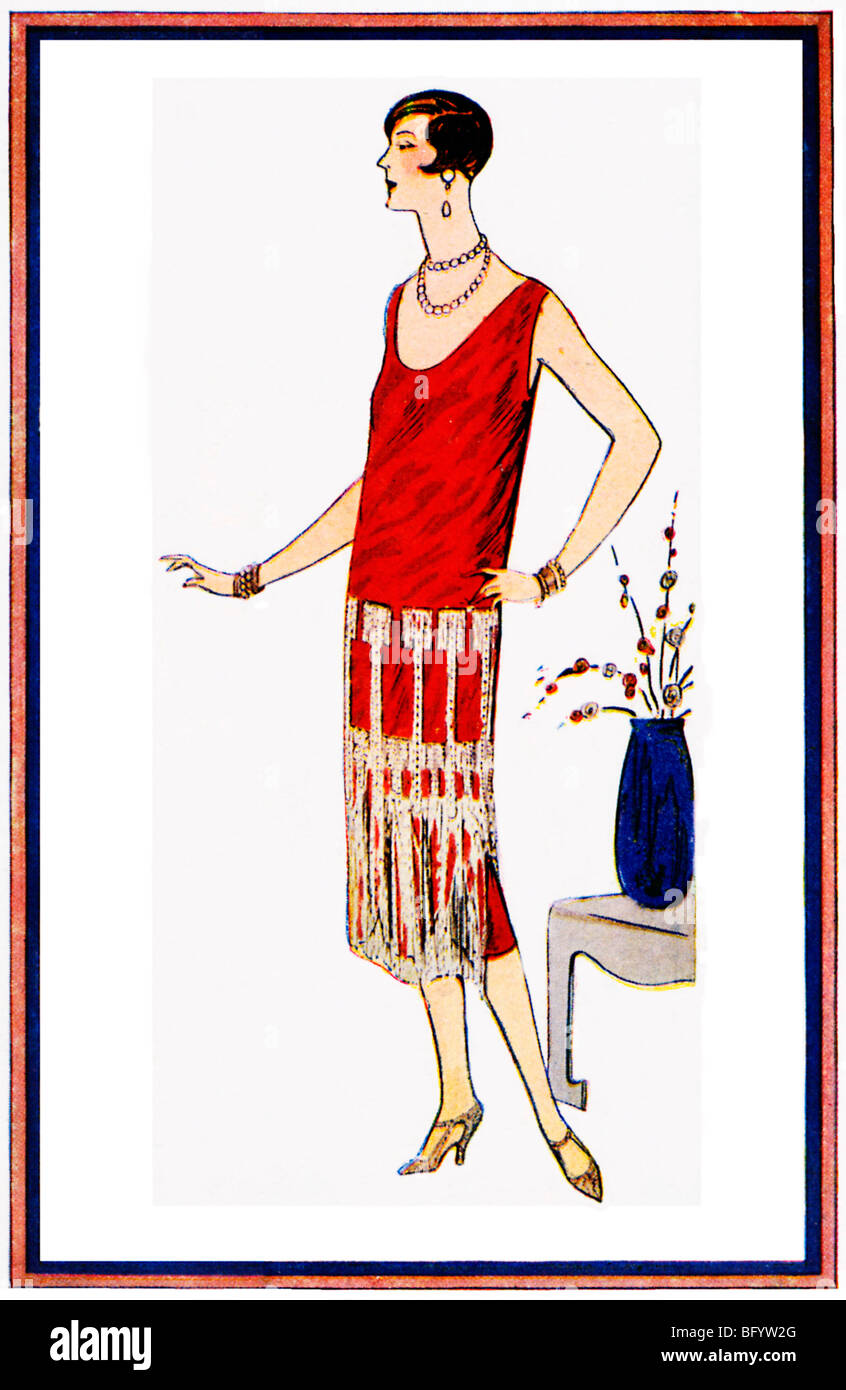 Alice Bernard, 1925 fashion illustration of an evening dress to be worn for the casino on a hot Summer night Stock Photo