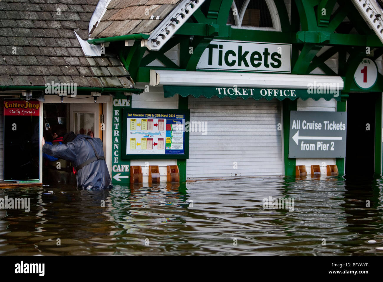 Bowness On Windermere promenade under water due to flooding November