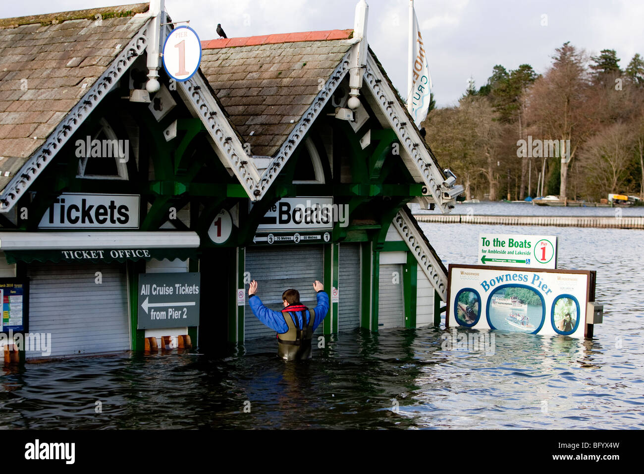 Bowness On Windermere promenade under water due to flooding November