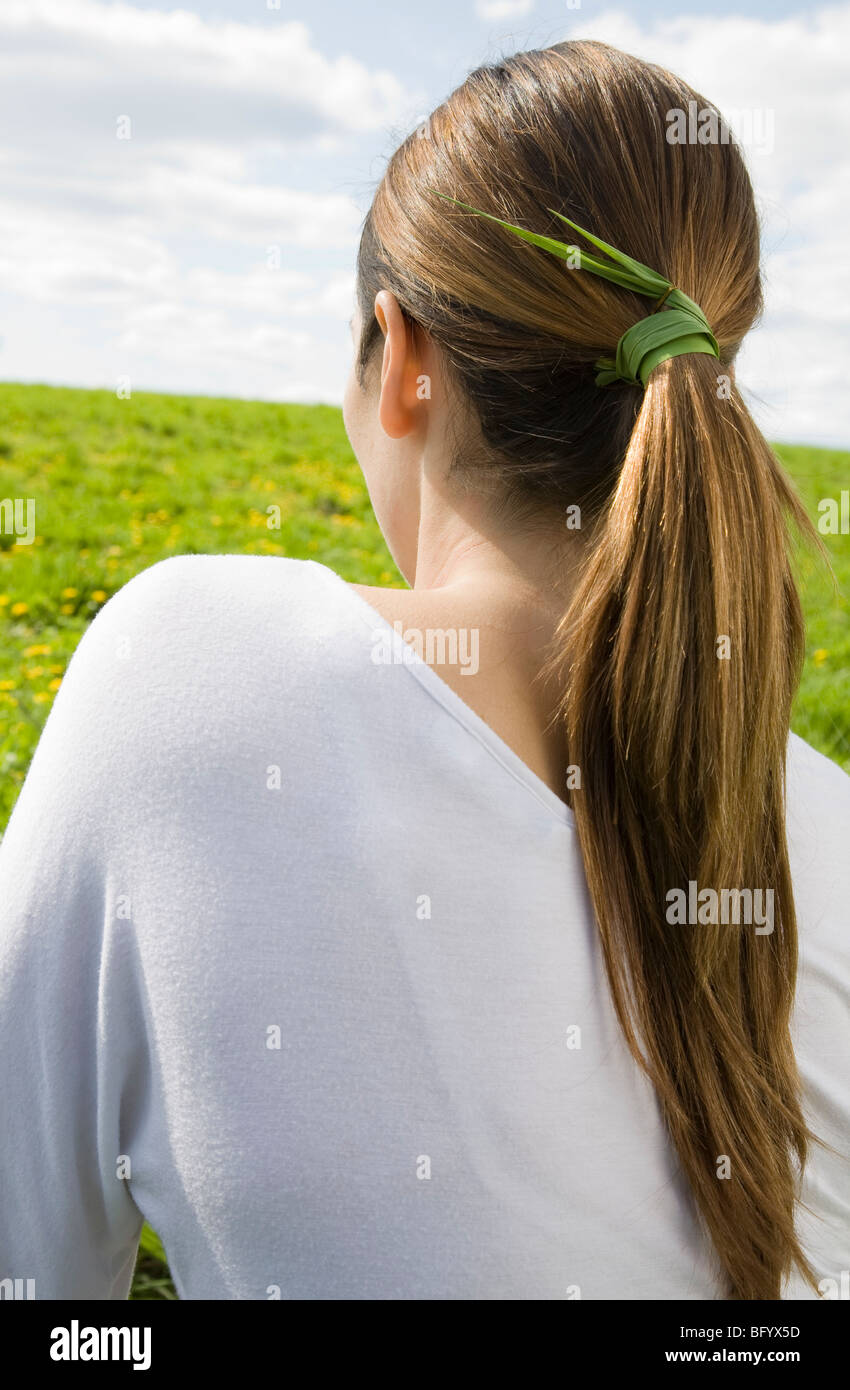 Woman with grass tied in hair Stock Photo - Alamy Woman with grass tied in hair Stock Photo - Alamy