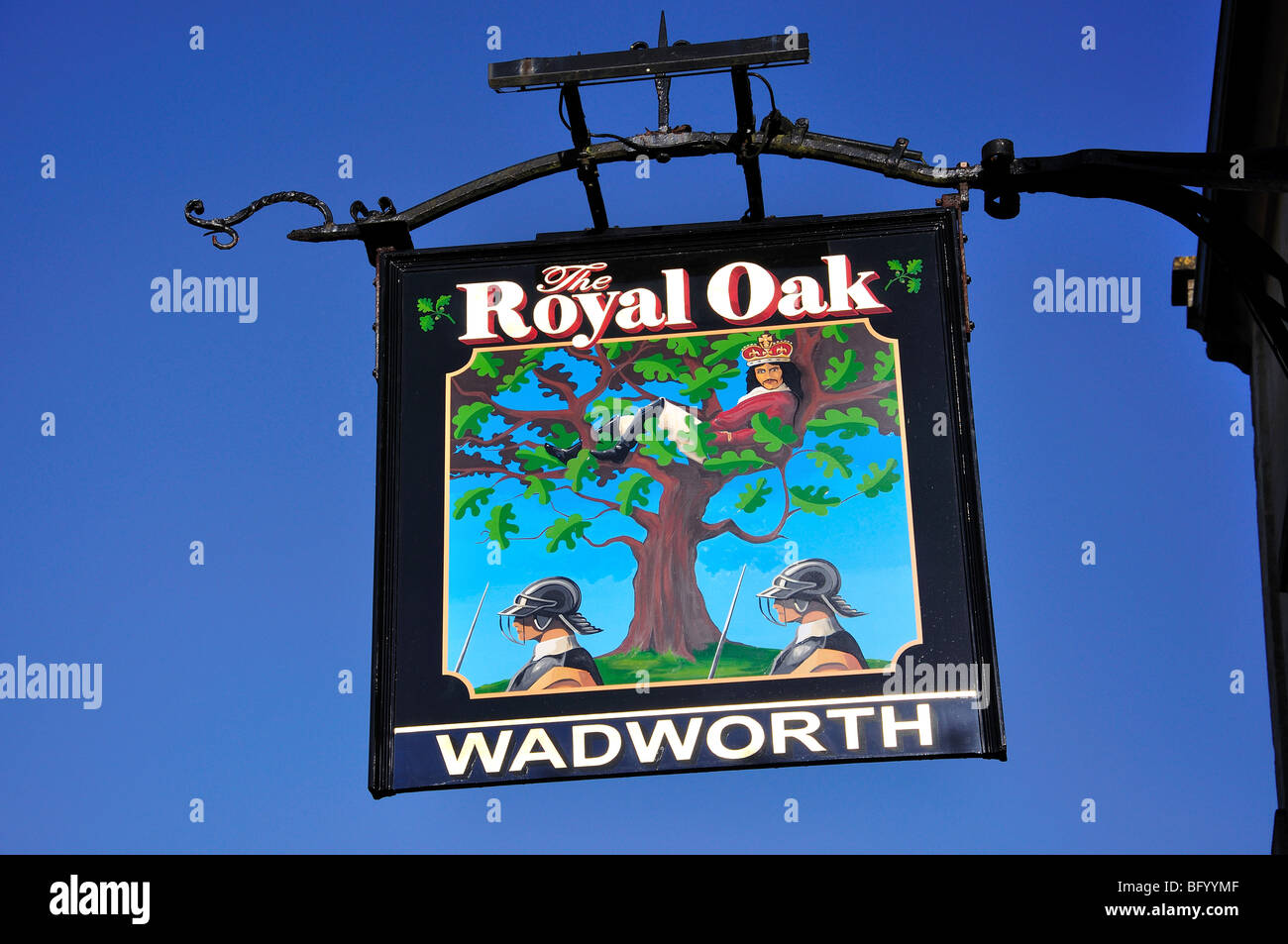 The Royal Oak Pub sign, High Street, Corsham, Wiltshire, England, United Kingdom Stock Photo