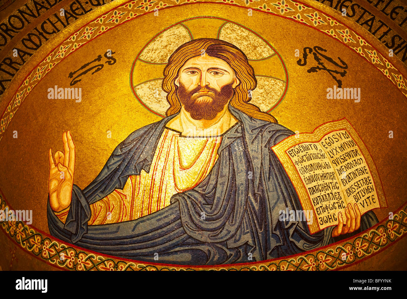 Christ, Byzantine mosaics o The Palatine Chapel in the Norman Palace, Palermo Sicily Stock Photo