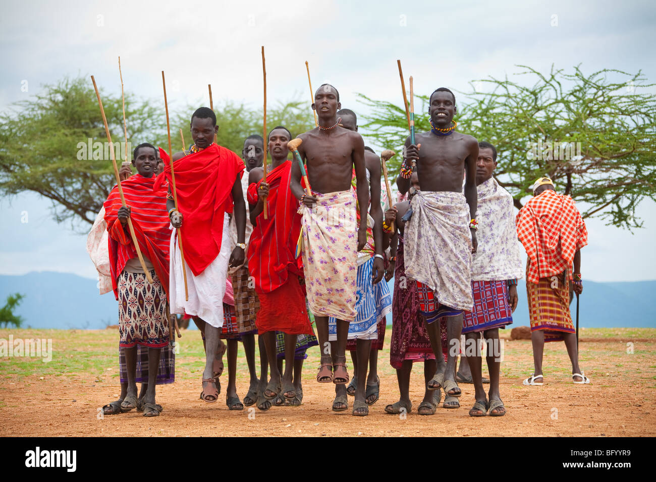Traditional Maasai dance in Kenya. Stock Photo