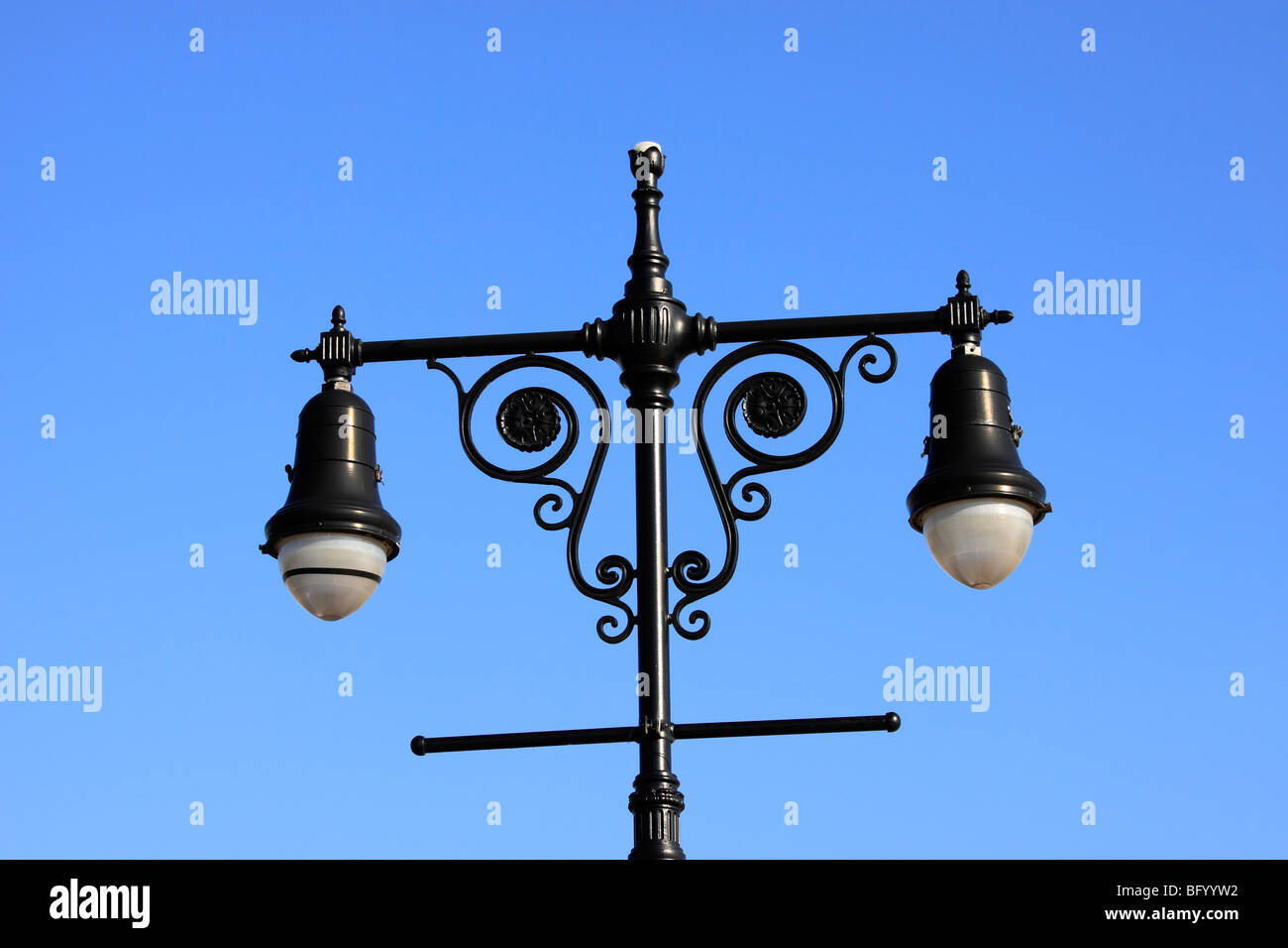 Wrought iron streetlamp post, Coney Island boardwalk, Brooklyn, NY Stock Photo