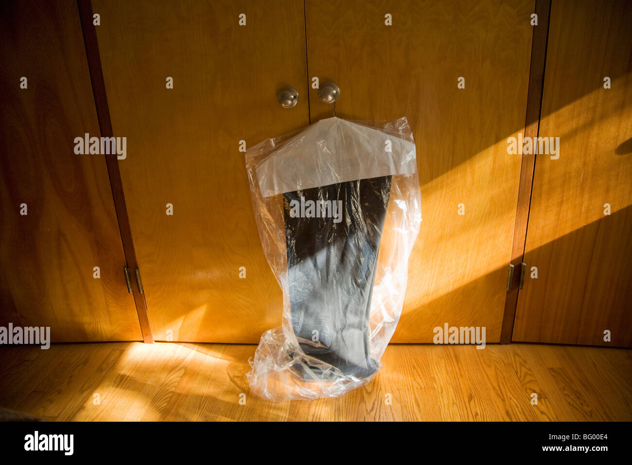 Dry Cleaning Hanging On Door Knob Stock Photo 27045260 Alamy