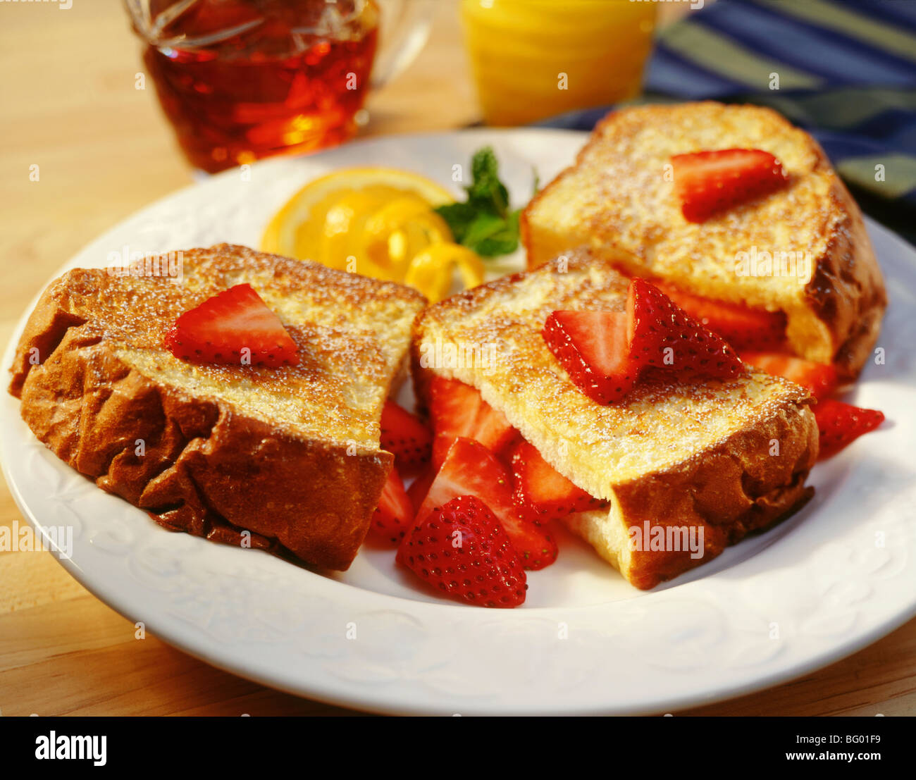 Strawberry stuffed French toast breakfast Stock Photo