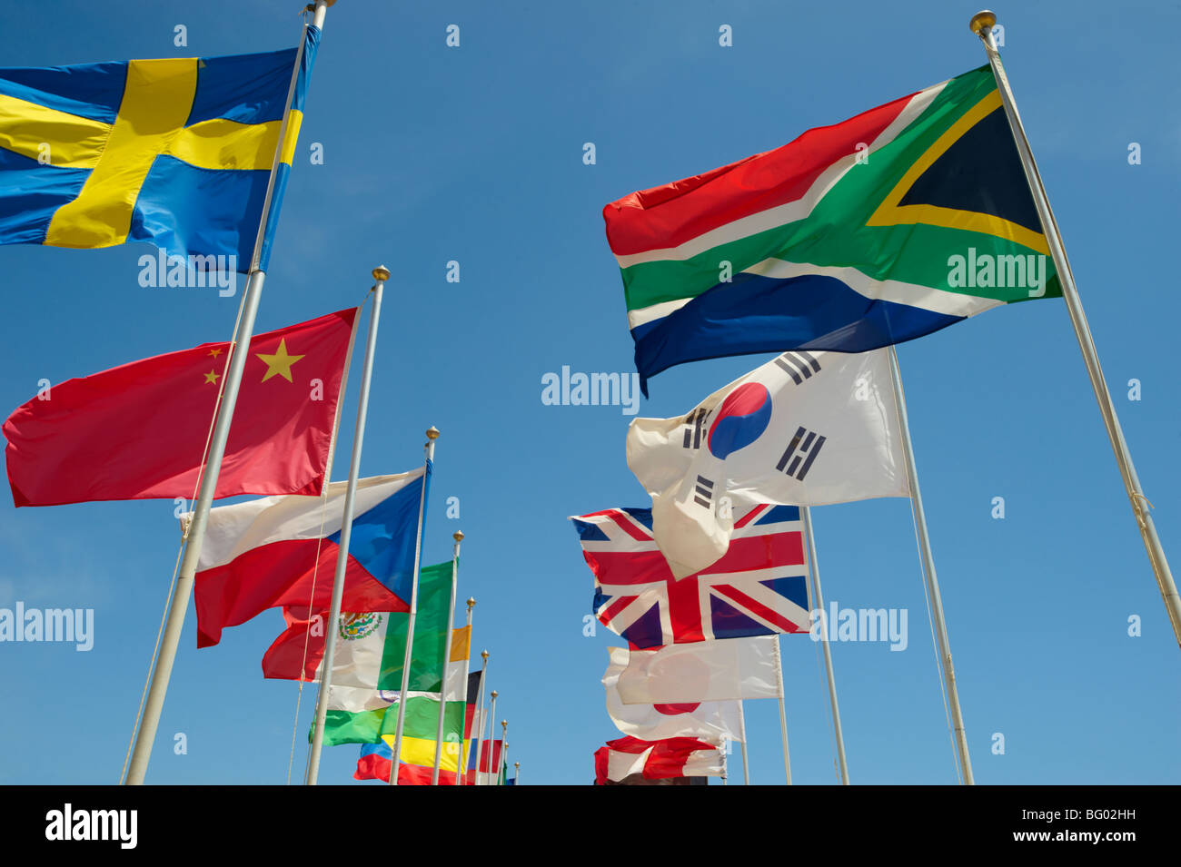 World countries International flags flying Stock Photo