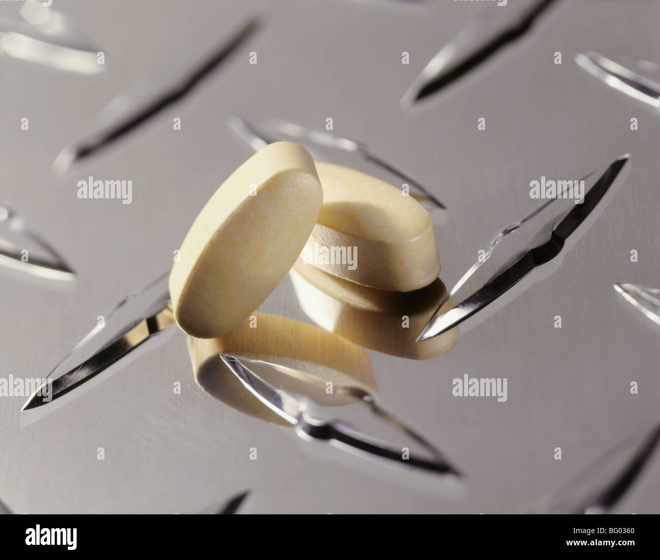Vitamin C on metal Stock Photo