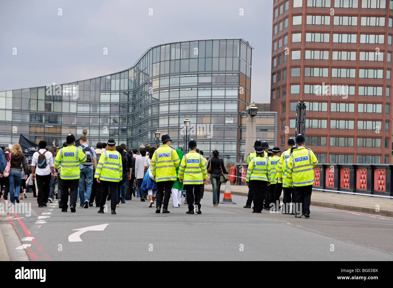 Police Officers at the rear of a demonstration London England UK Stock ...