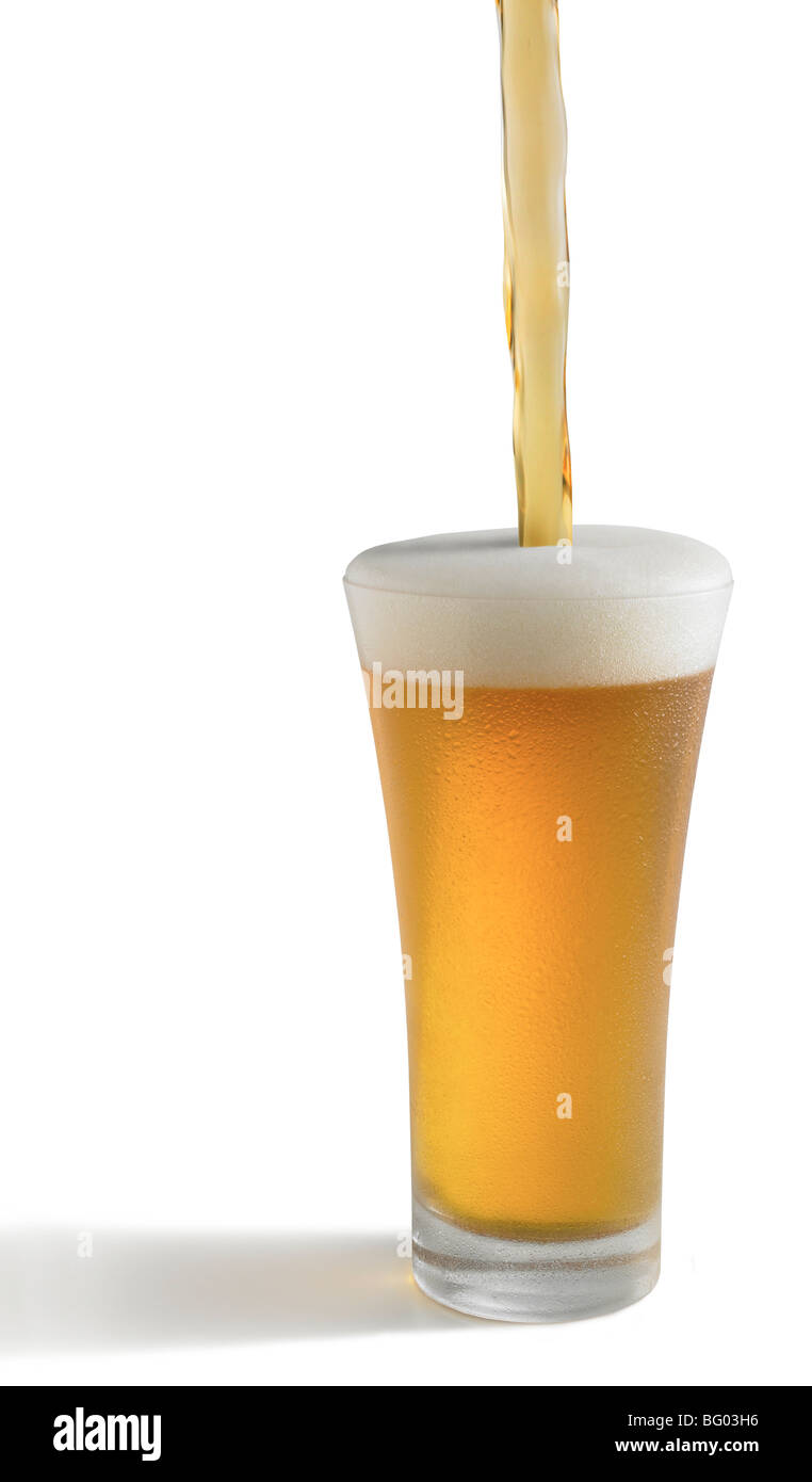Outline of beer pouring into a frosty glass with a shadow Stock Photo