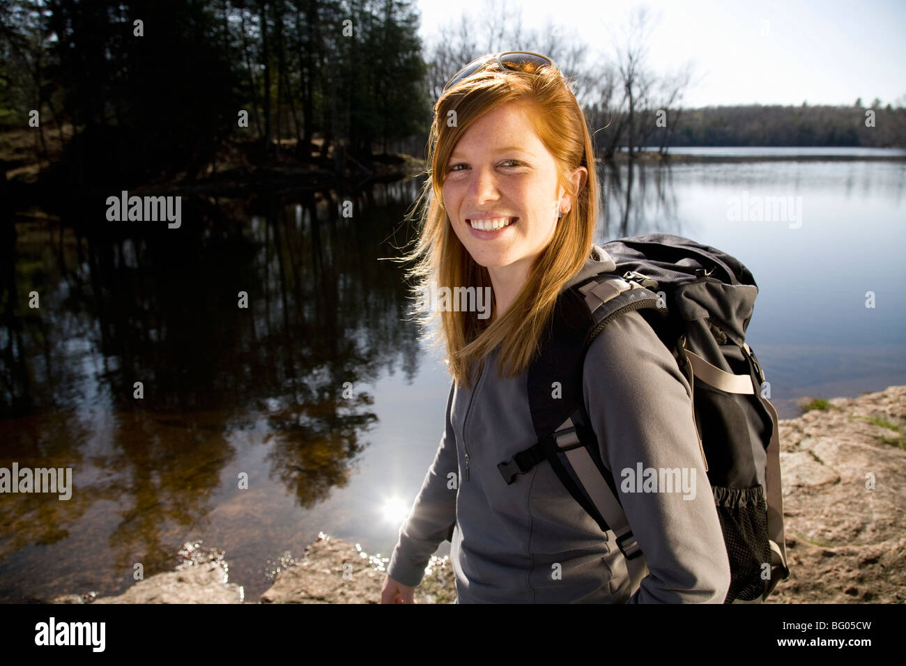 Hiking woman at lake hi-res stock photography and images - Alamy