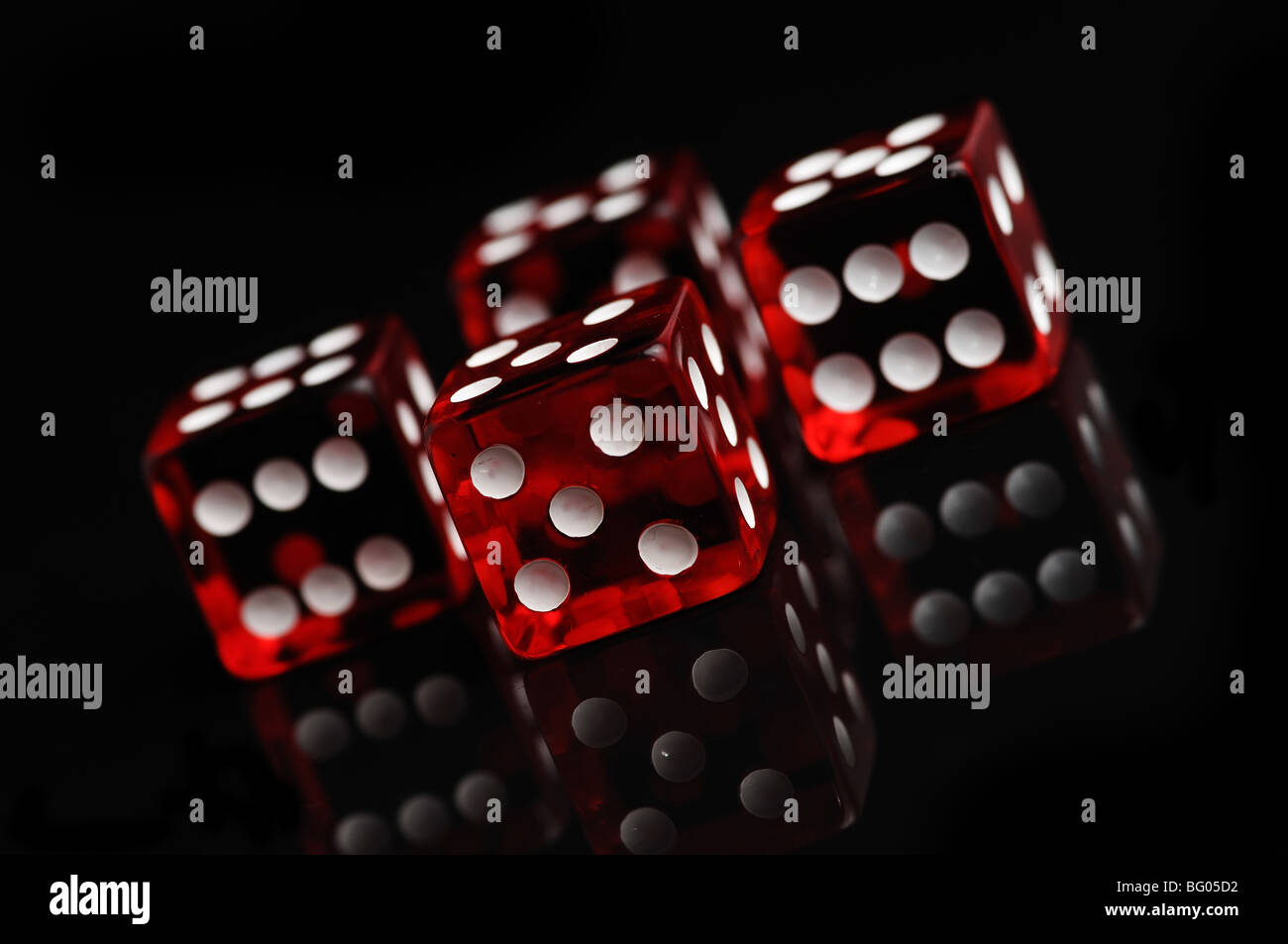 red casino dices on the black background Stock Photo