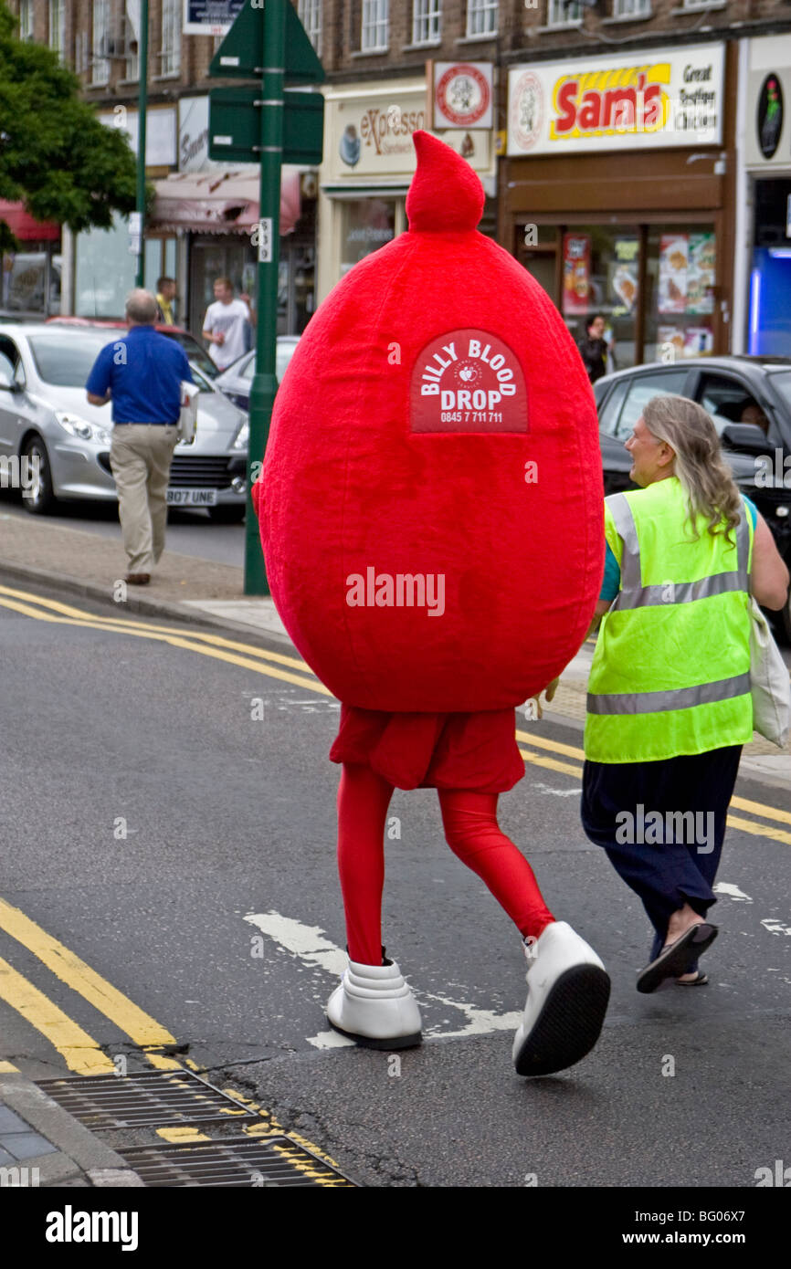 Blood Transfusion mascot,  Carnival Parade, Borehamwood, Hertfordshire, UK. Stock Photo
