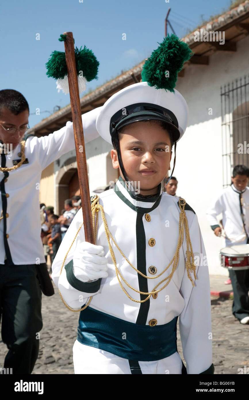 Independence Day Parade on 15 September in Antigua Guatemala. Stock Photo