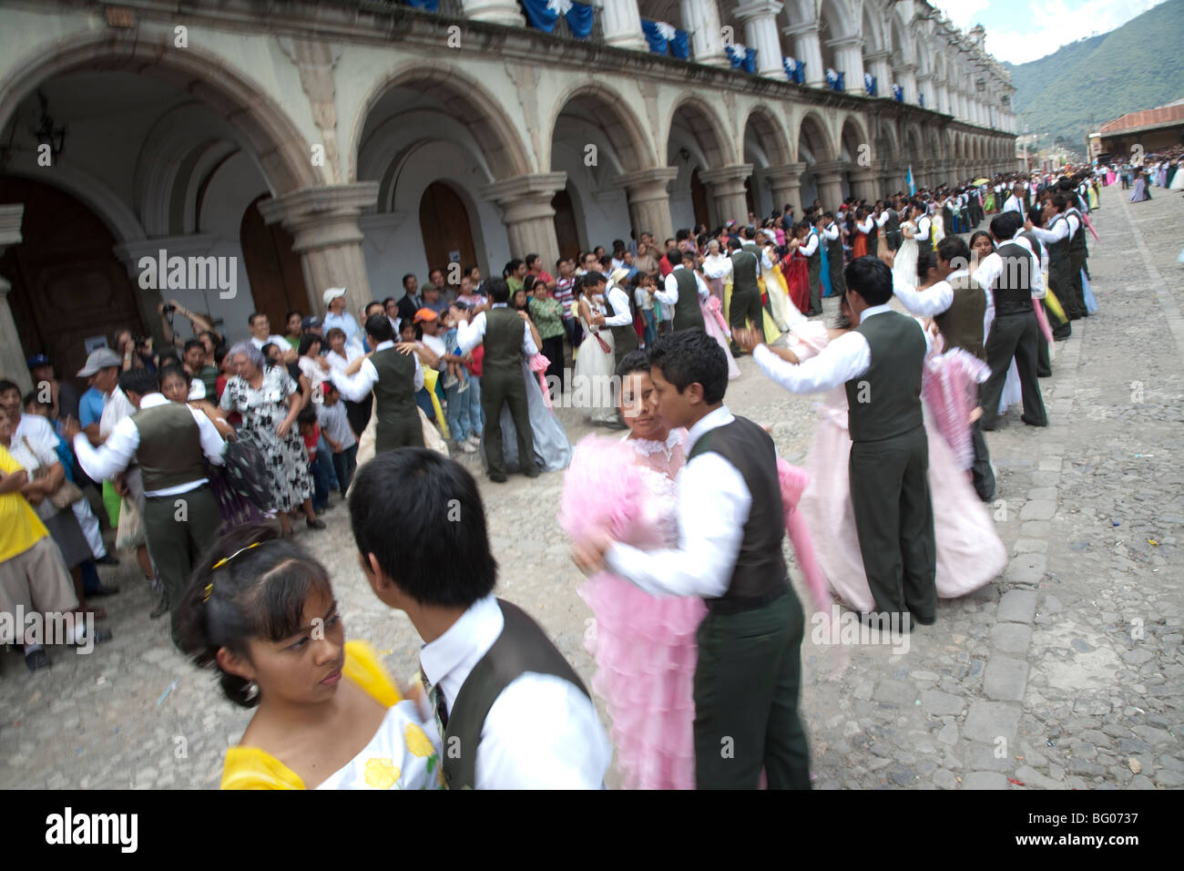 Independence Day Parade on 15 September in Antigua Guatemala. Stock Photo