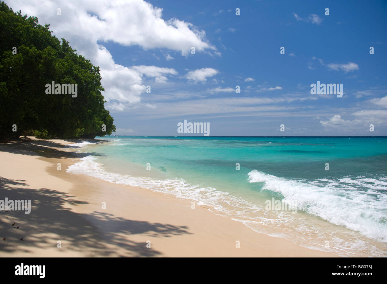Sea and sand at Sandy Lane Bay on the west coast of Barbados, Windward Islands, West Indies, Caribbean, Central America Stock Photo