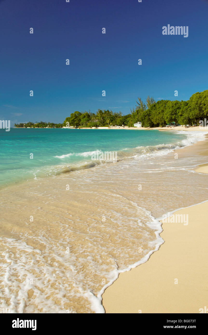 Sea and sand in Gibbes Bay on the west coast of Barbados, Windward Islands, West Indies, Caribbean, Central America Stock Photo