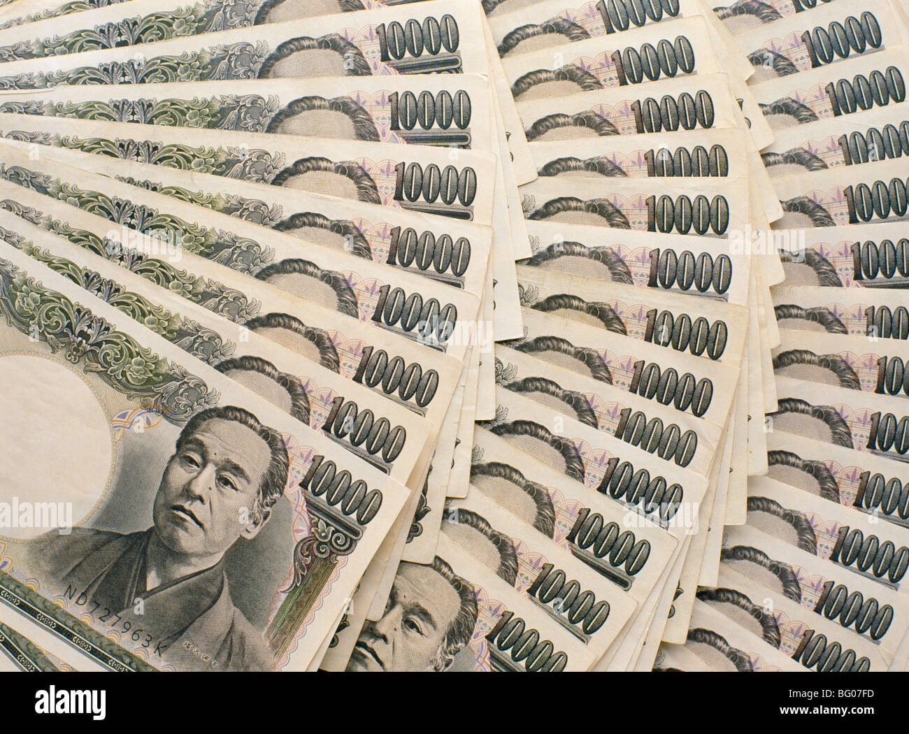 Japanese 10,000 Yen bank notes Stock Photo