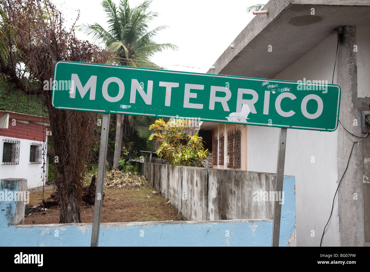 Monterrico Town Center and Sign. Monterrico Nature Reserve, Reserva Natural de Usos Multiples. Stock Photo
