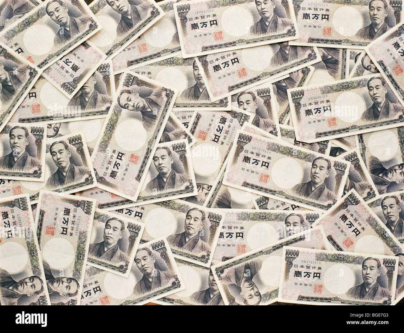 Japanese 10,000 Yen bank notes Stock Photo