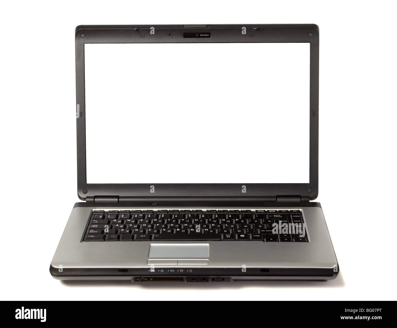 Computer with blank white screen Stock Photo