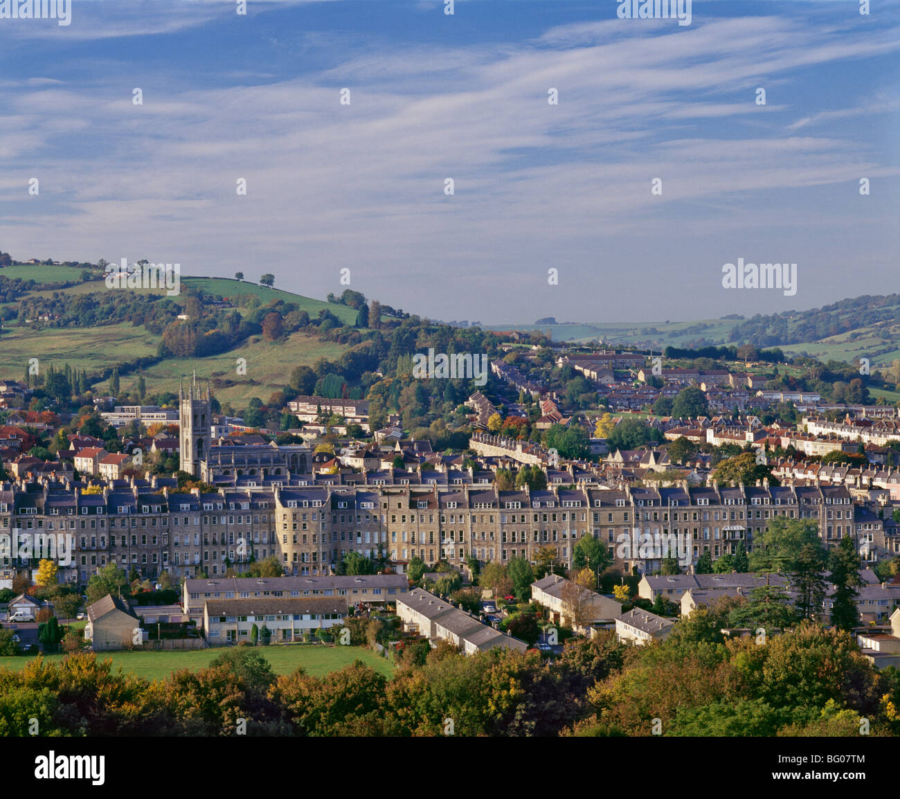 Terrace housing in the Avon valley, on the outskirts of Bath, Avon, England, United Kingdom, Europe Stock Photo
