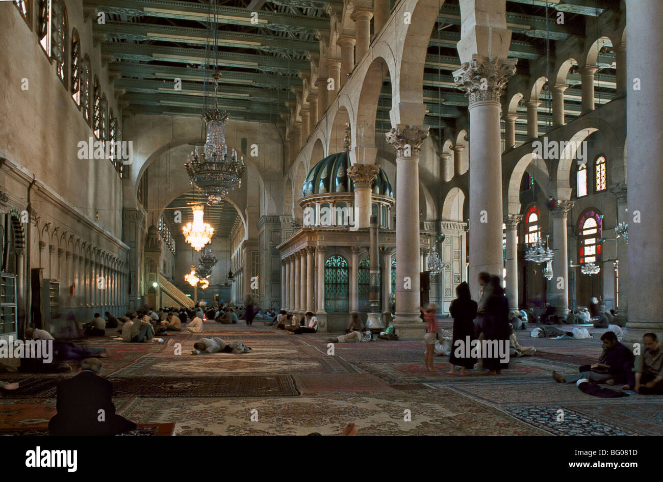 Interior of Omayad mosque in the Old city, Damascus, Syria, Middle East Stock Photo