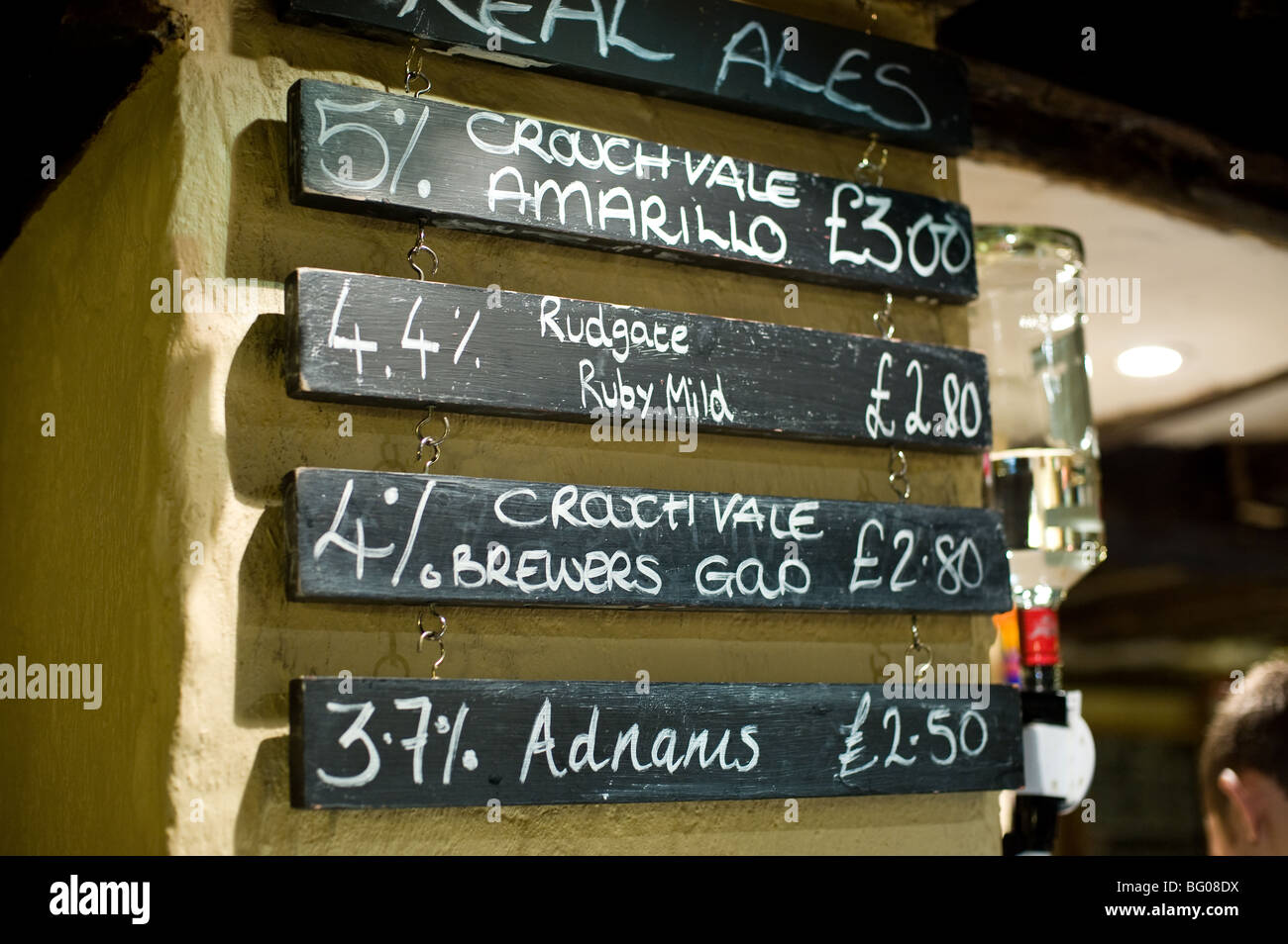 A list of real ale for sale in a public house in Essex.  Photo by Gordon Scammell Stock Photo