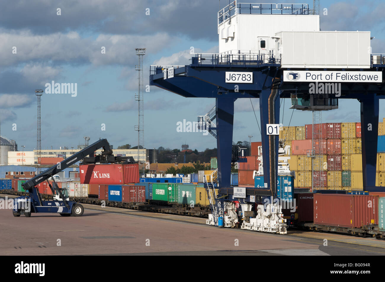 Southern rail freight terminal, port of Felixstowe, Suffolk, UK. Stock Photo