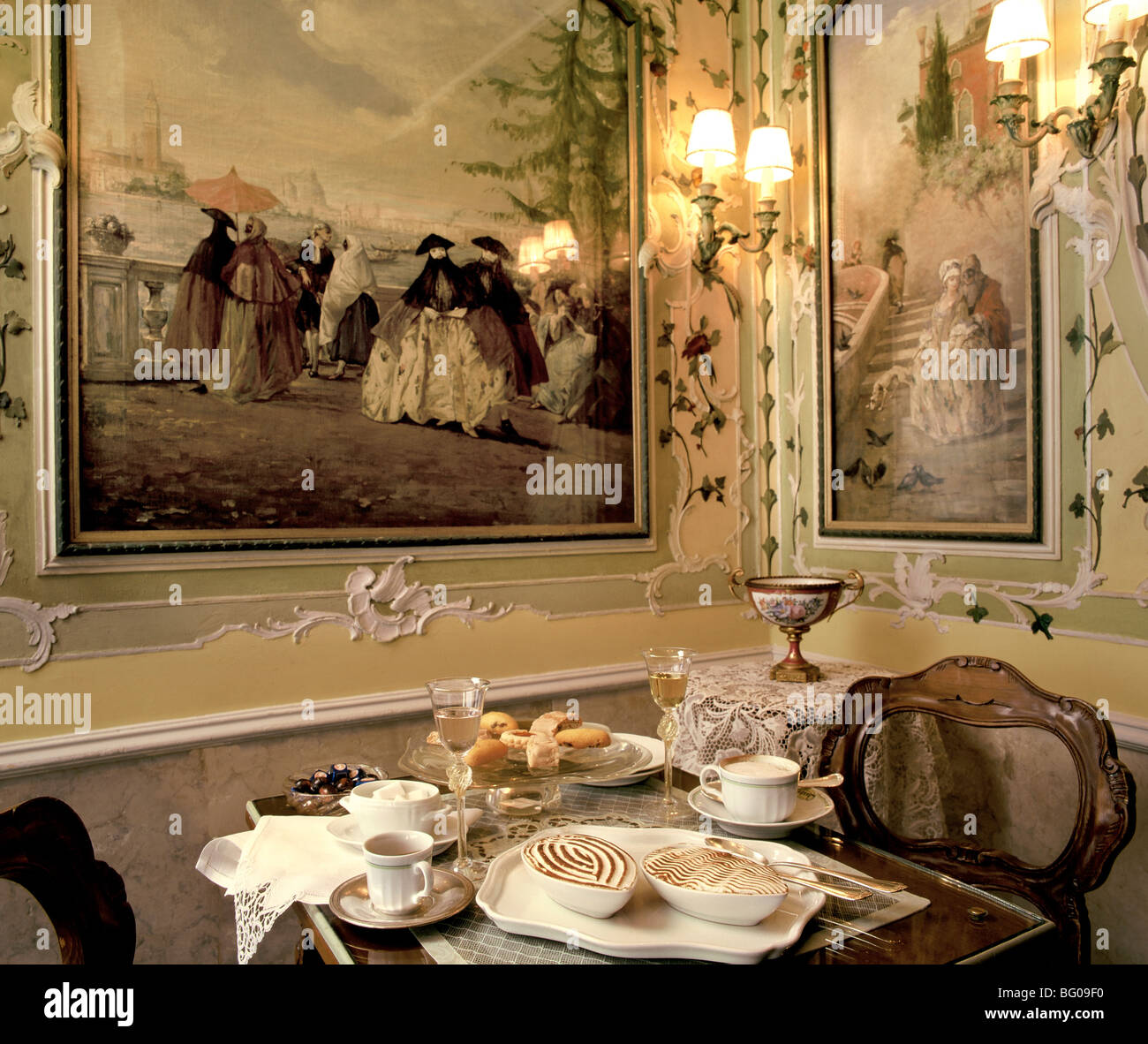 Dessert served at the famous Caffe Quadri Restaurant in Venice, Veneto, Italy, Europe Stock Photo