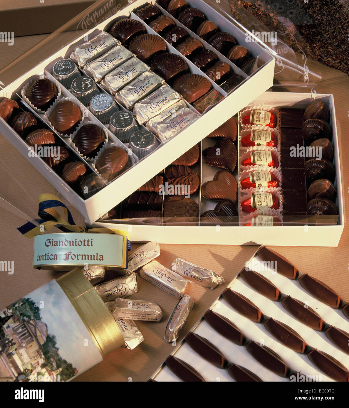 Boxes of chocolates Stock Photo