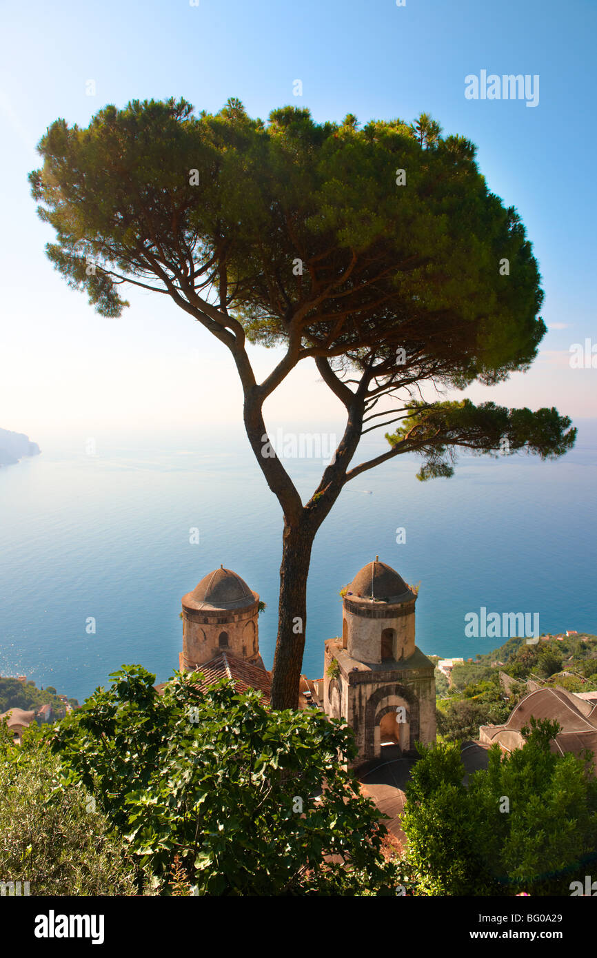 The Bell towers of Our Lady of The Anunciation church viewed from Villa Ravello, Amalfi Coast, Italy Stock Photo