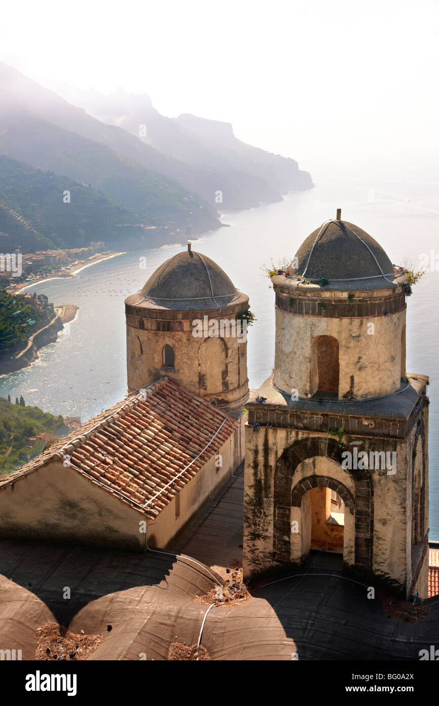 The Bell towers of Our Lady of The Anunciation church viewed from Villa Ravello, Amalfi Coast, Italy Stock Photo