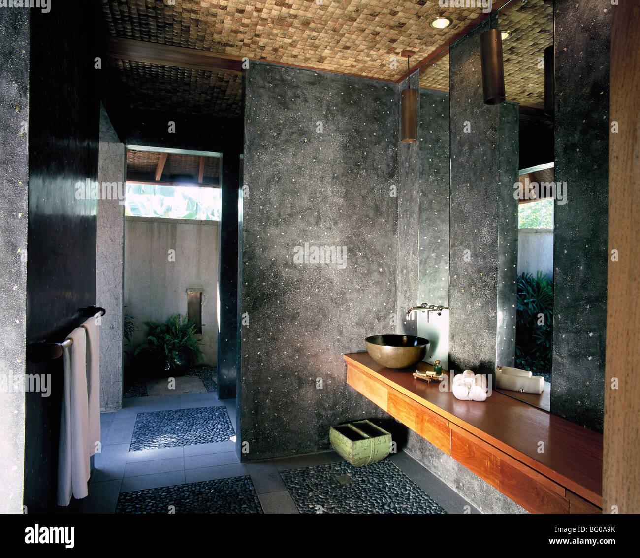 Bathroom of accommodation at The Farm Health and Spa Resort in Batangas, Philippines, Southeast Asia, Asia Stock Photo