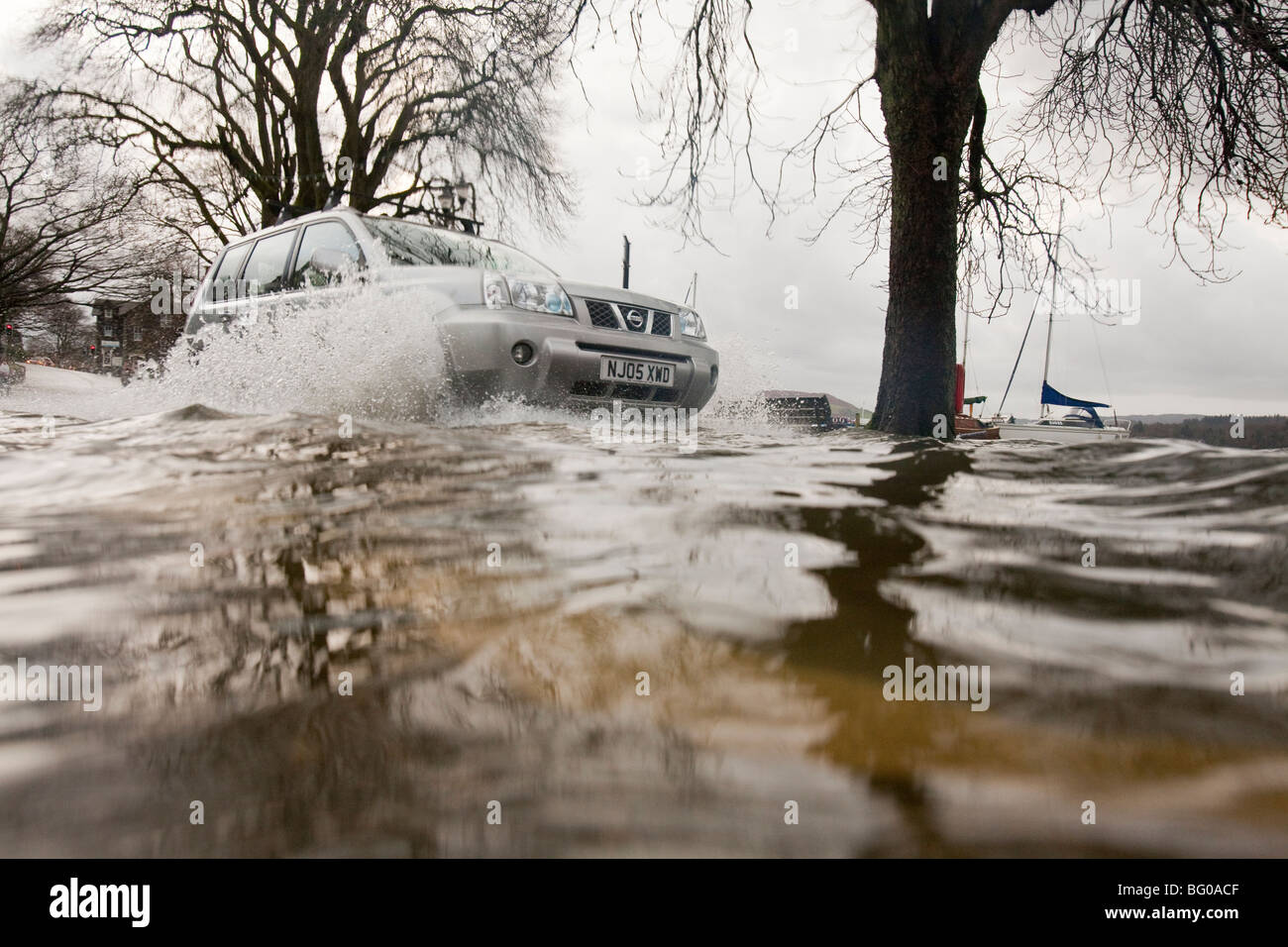 A road in Ambleside,submerged by the devastating November 2009 floods