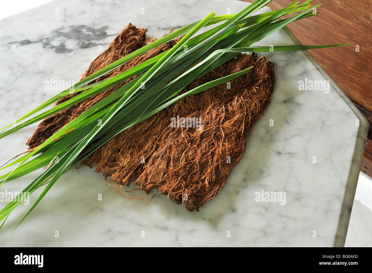 Gugo (Entada phaseikaudes K Meer) and pandan leaves for hair treatment, Philippines, Southeast Asia, Asia Stock Photo