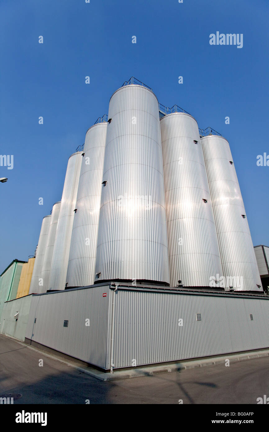 Fermentation tanks in a brewery , Poland Stock Photo