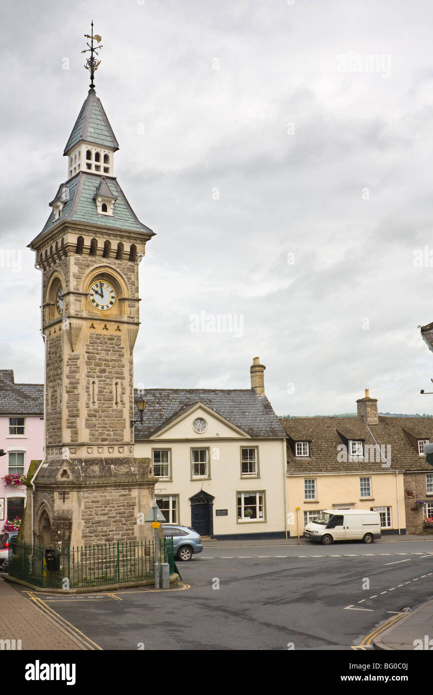 Clock tower in town of Hay-on-Wye Stock Photo