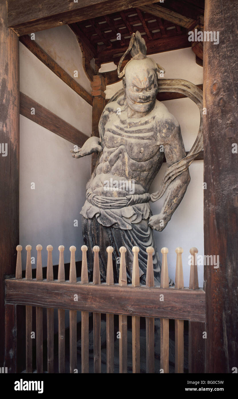 Guardian figure at Horyuji Temple, which contains the world's oldest wooden structures, Nara, Japan, Asia Stock Photo