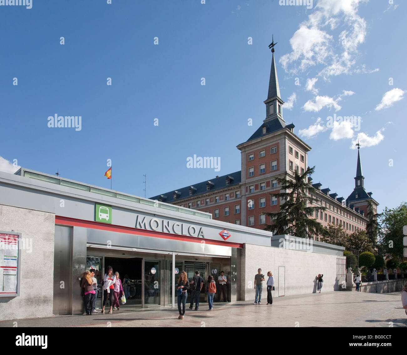 Group of people outside of a metro station, Moncloa Metro Station