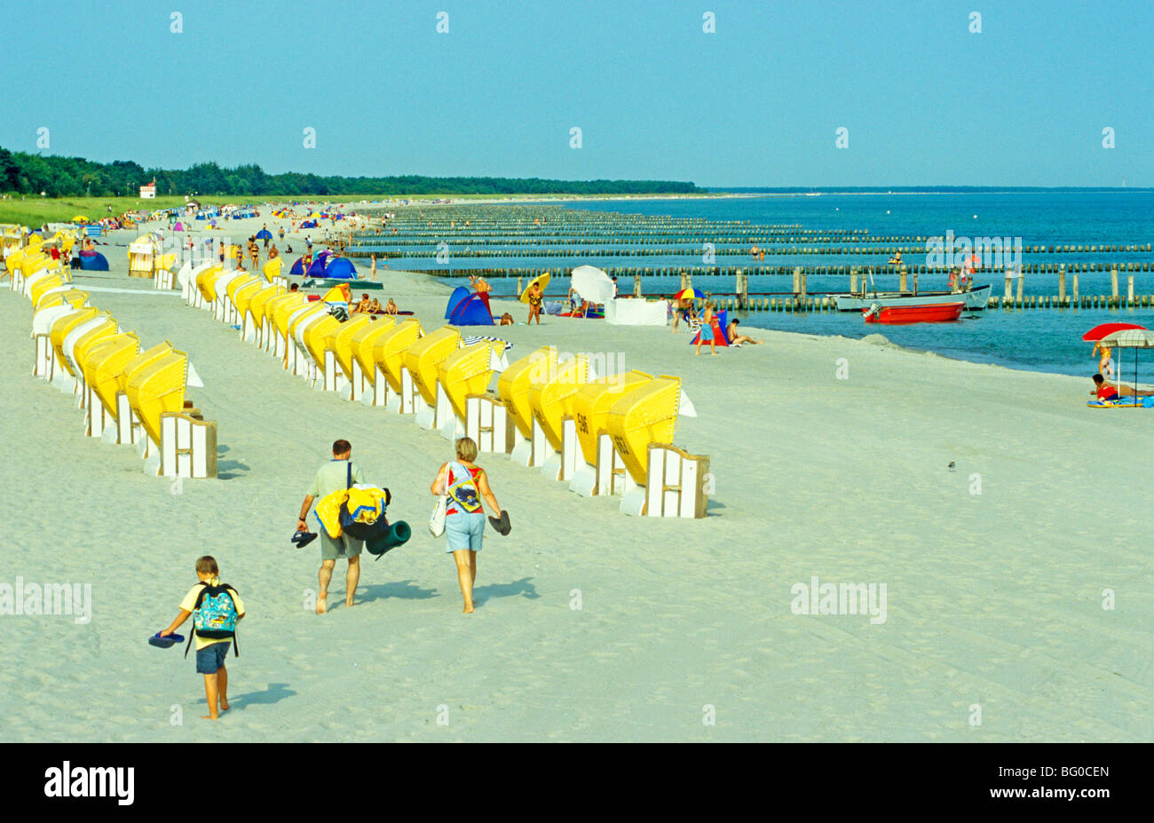 sandy beach with basket chairs at Zingst, Baltic Sea, Mecklenburg-West Pomerania, Northern Germany Stock Photo
