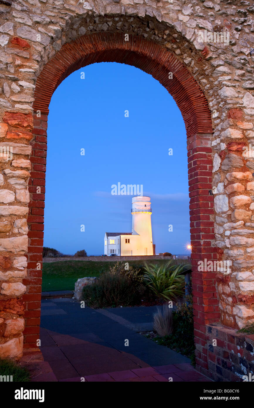 Hunstanton lighthouse through the St.Edmund's Memorial Chapel Archway Stock Photo