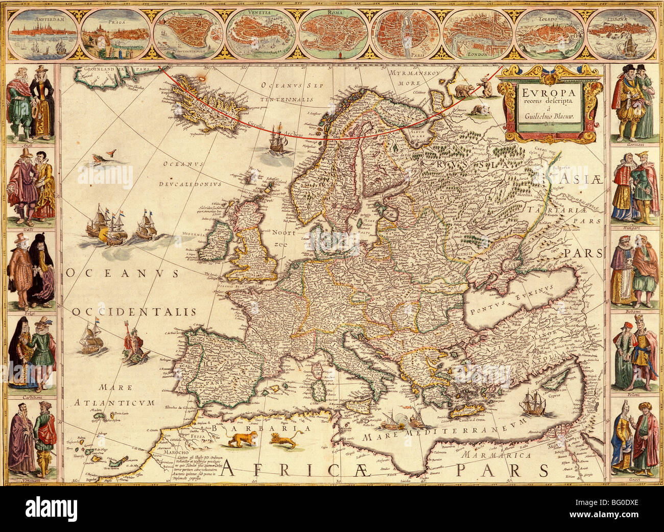 Old Map of Europe Stock Photo