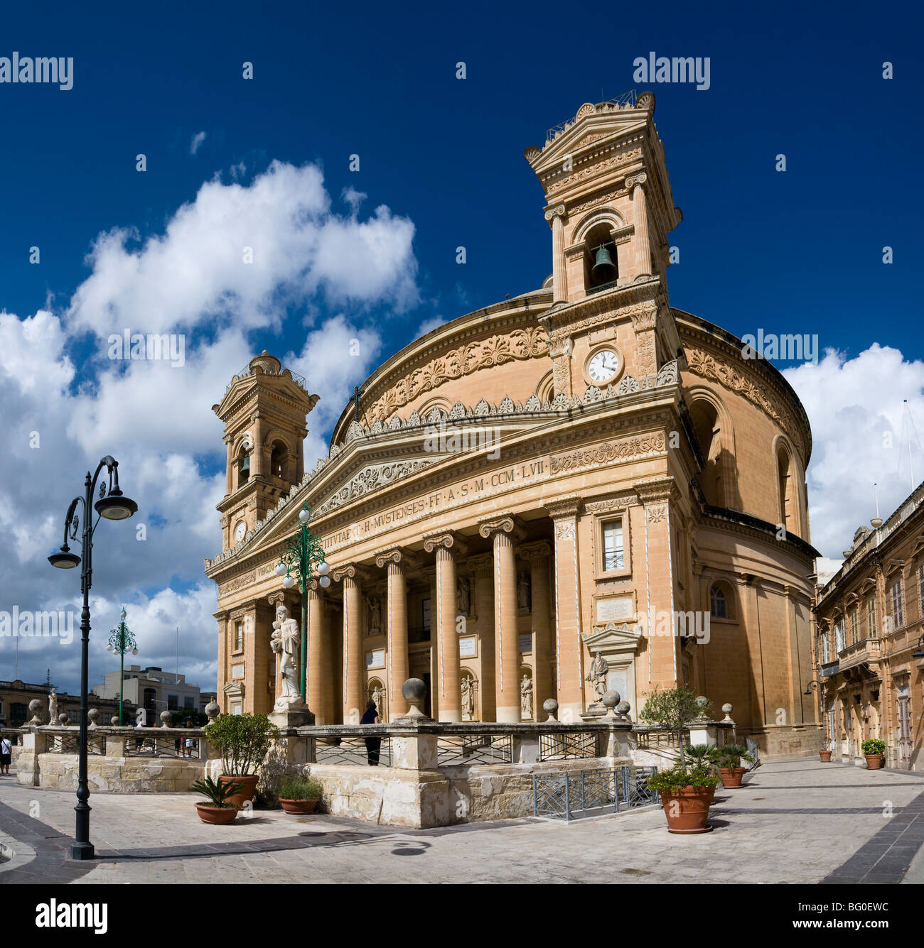 Wide angle view of the large Catholic Church at Mosta in Malta. Stock Photo