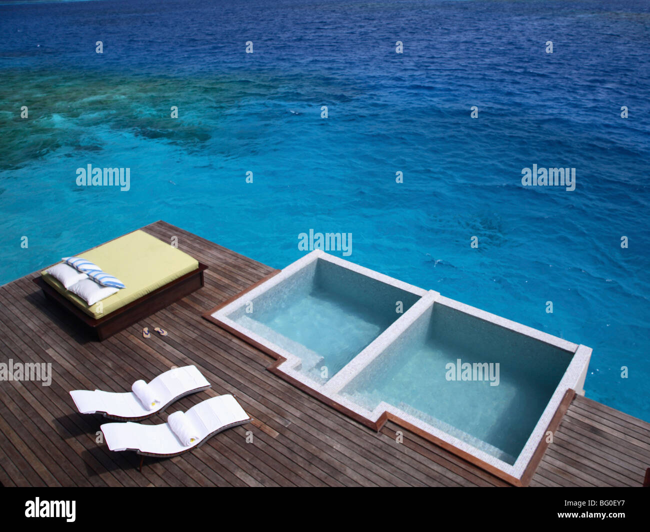 Pool at the Spa at the Coco Palm Bodu Hithi in the Maldives, Indian Ocean, Asia Stock Photo