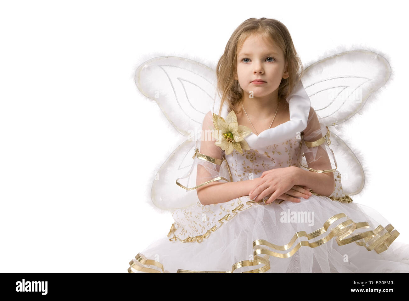 Beautiful Little Girl In Elf Dress With Wings Stock Photo