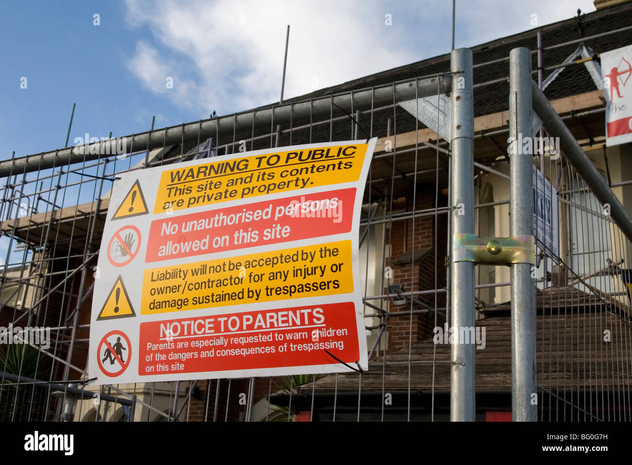 Construction site health and safety notice Stock Photo