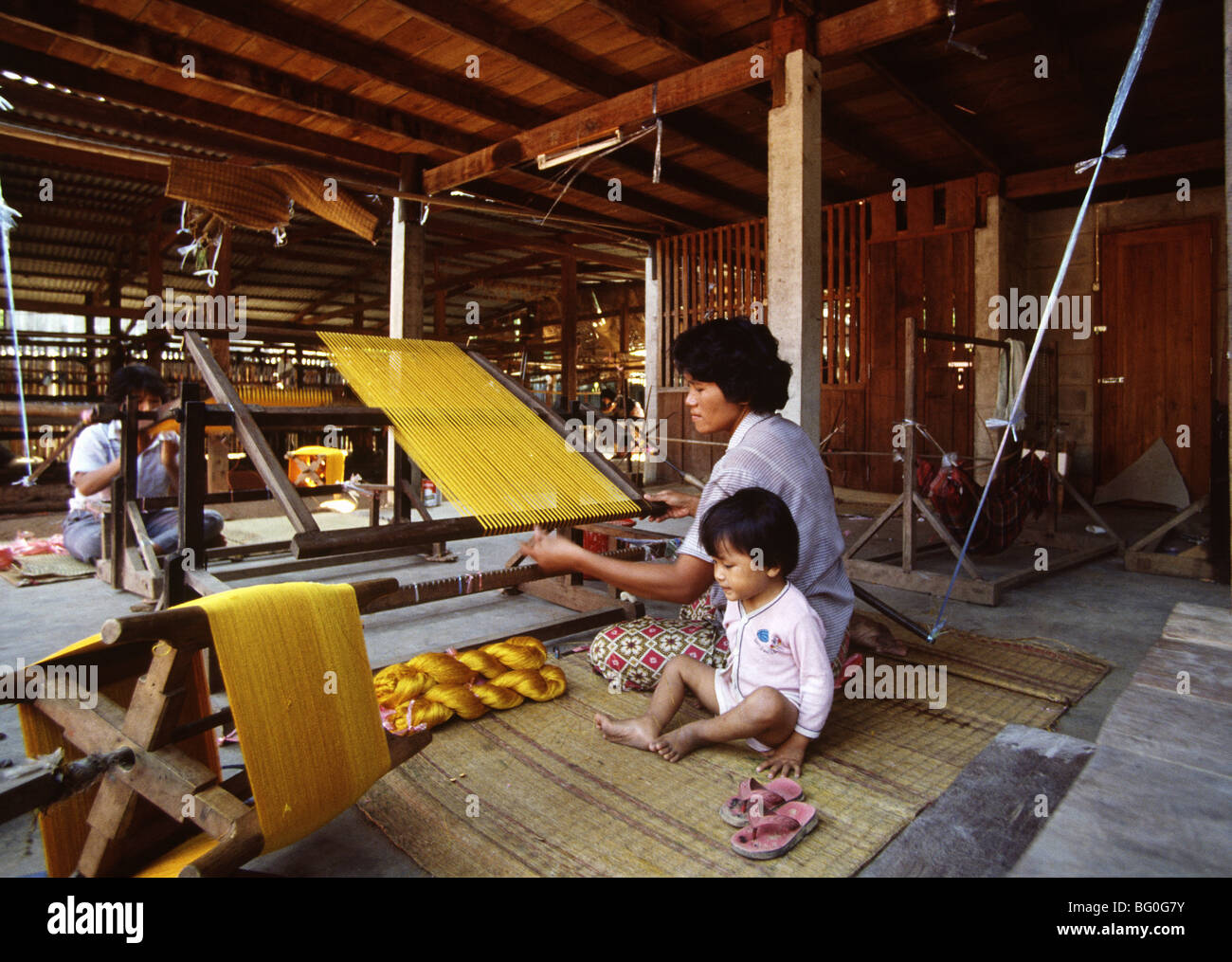 Spinning cotton in Chiang Mai, Thailand, Southeast Asia, Asia Stock