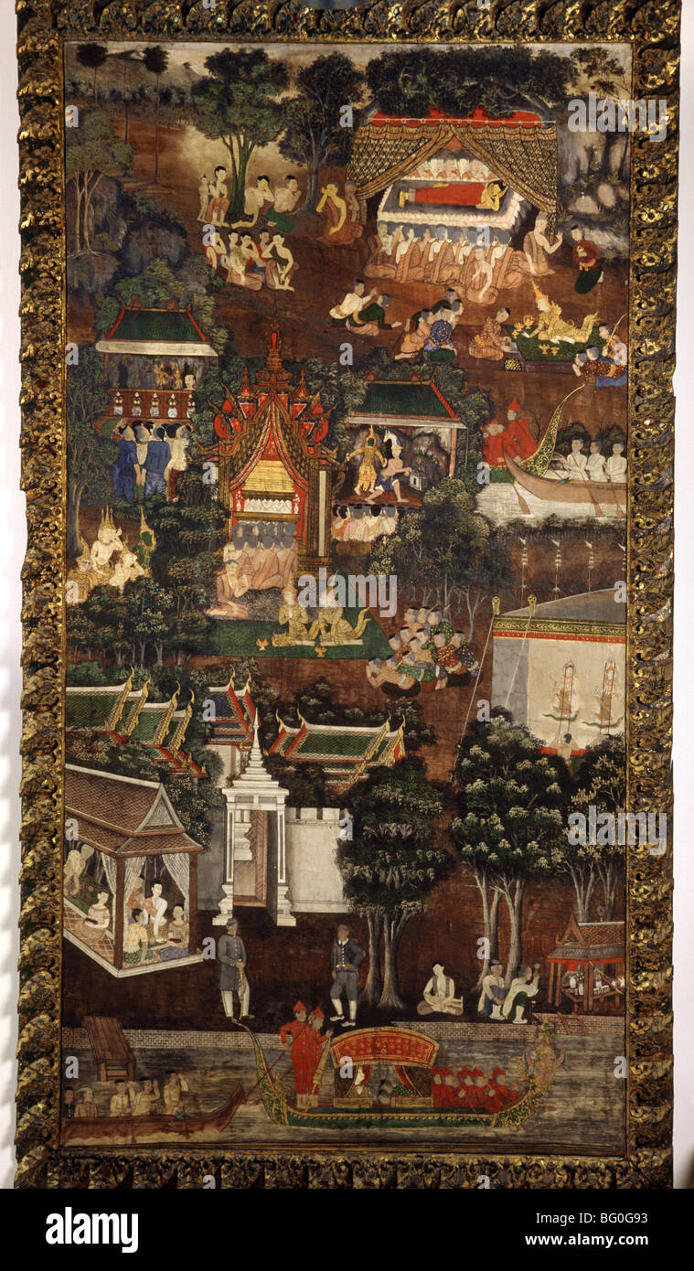 Death of Buddha, painting on cloth, Rangsit Collection, Bangkok, Thailand, Southeast Asia, Asia Stock Photo