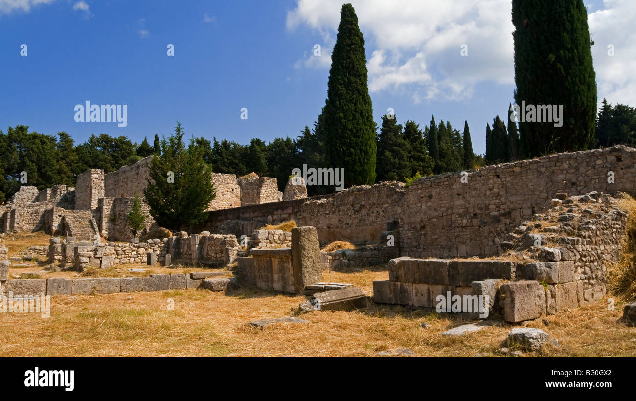 View of the Asklepieion a healing temple sacred to the god Asclepius on the Greek island of Kos in the Dodecanese Stock Photo